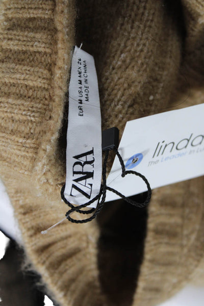 Zara Women Sweater Vest V Neck Geometric Beige Sleeveless Size M