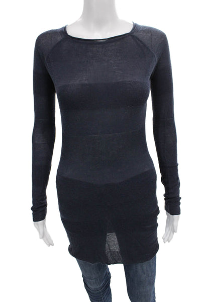 T Alexander Wang Women Tunic Blue Rayon Long Sleeve Round Neck Size XS