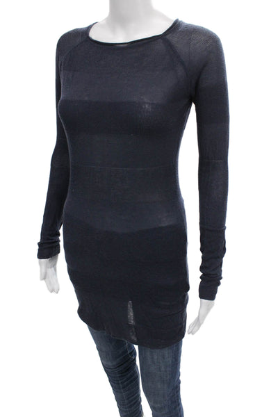 T Alexander Wang Women Tunic Blue Rayon Long Sleeve Round Neck Size XS