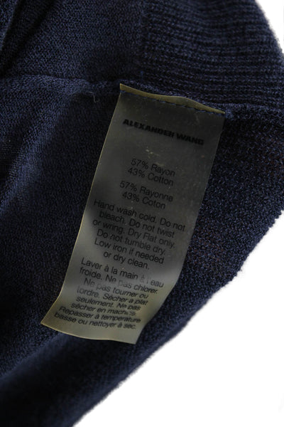 T Alexander Wang Women Tunic Blue Rayon Long Sleeve Round Neck Size XS