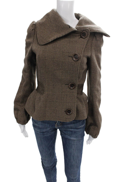 Mackage Women Basic Virgin Wool Plaid Button Jacket Long Sleeve Size S