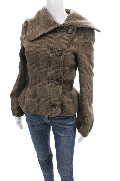 Mackage Women Basic Virgin Wool Plaid Button Jacket Long Sleeve Size S