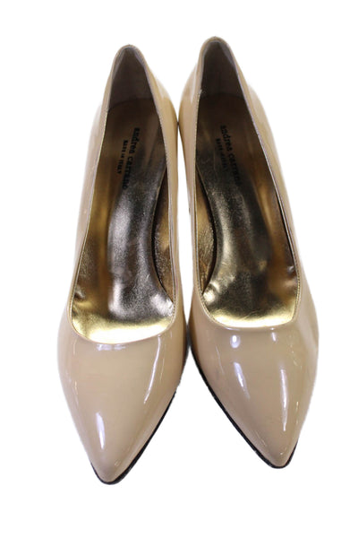 Andrea Carrano Womens Patent Leather Pointed Toe Heels Beige Size 40 10