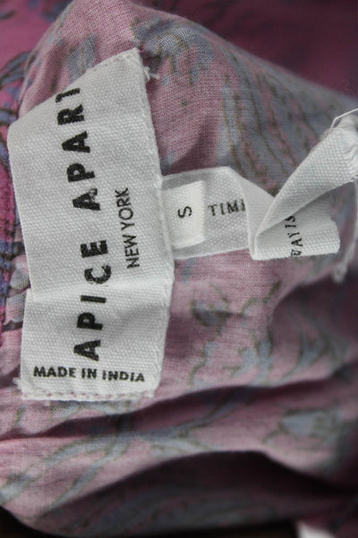 Apiece Apart Women Tunic Blouse Pink Floral Collared Short Sleeve Size S