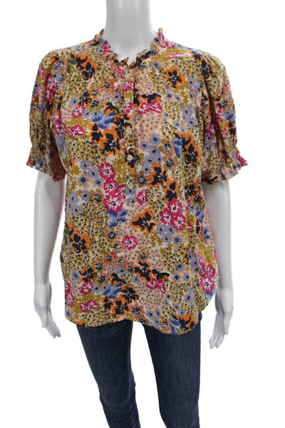 Apiece Apart Womens Floral Tunic Multicolor Short Sleeve Cotton Size S
