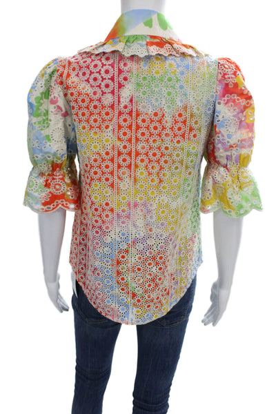 Manoush Womens Multicolor Floral Collared Cotton 3/4 Sleeve Blouse Size 36