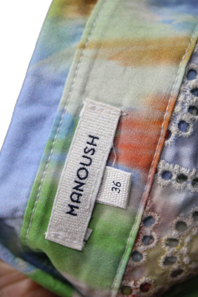 Manoush Womens Multicolor Floral Collared Cotton 3/4 Sleeve Blouse Size 36