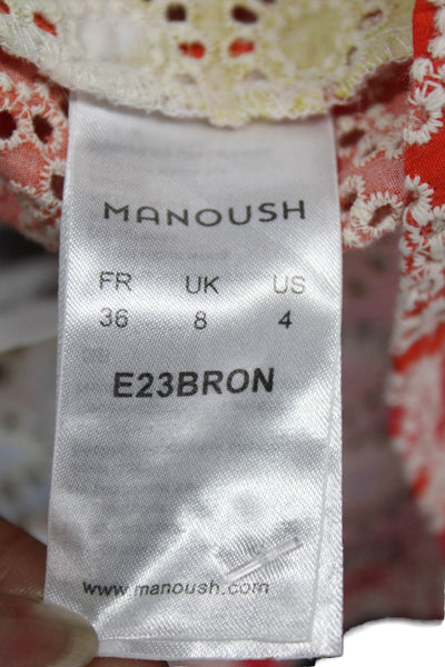 Manoush Womens Multicolor Floral Collared Cotton 3/4 Sleeve Blouse Size 36