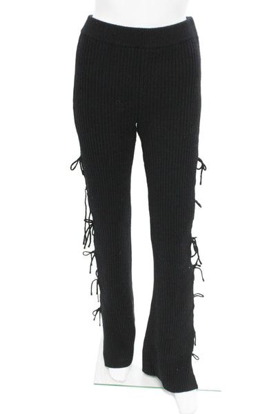 Guizio Women Black Lace Up Pants 34 Inseam 3% Cashmere Solid Fall Size L