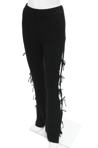 Guizio Women Black Lace Up Pants 34 Inseam 3% Cashmere Solid Fall Size L