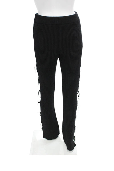 Guizio Women Black Lace Up Pants 34 Inseam 3% Cashmere Solid Fall Size L