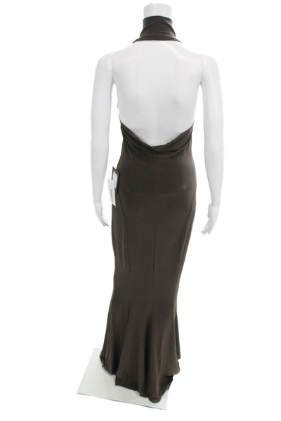 Norma Kamali Womens Brown Halter Maxi Dress Sleeveless Size S