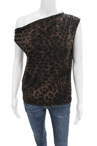 MNG Womens Off Shoulder Animal Print Brown Blouse Sleeveless Fall Size S