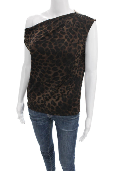 MNG Womens Off Shoulder Animal Print Brown Blouse Sleeveless Fall Size S