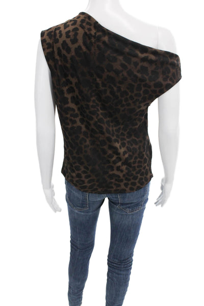 MNG Womens Off Shoulder Animal Print Brown Blouse Sleeveless Fall Size S