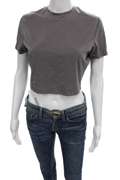 Skims Womens Cropped Gray Crew Neck Short Sleeve T-Shirt Cotton Spandex Size L