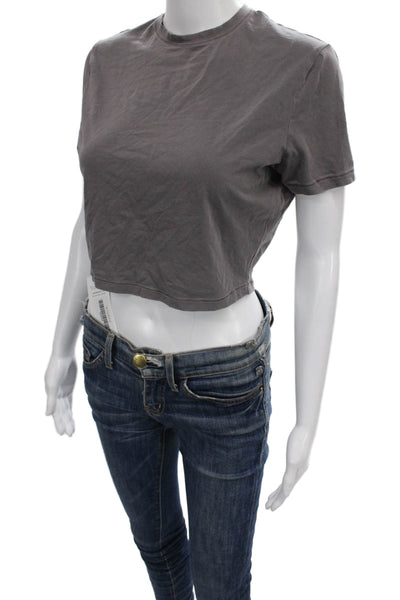 Skims Womens Cropped Gray Crew Neck Short Sleeve T-Shirt Cotton Spandex Size L
