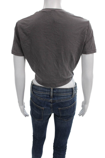 Skims Womens Cropped Gray Crew Neck Short Sleeve T-Shirt Cotton Spandex Size L