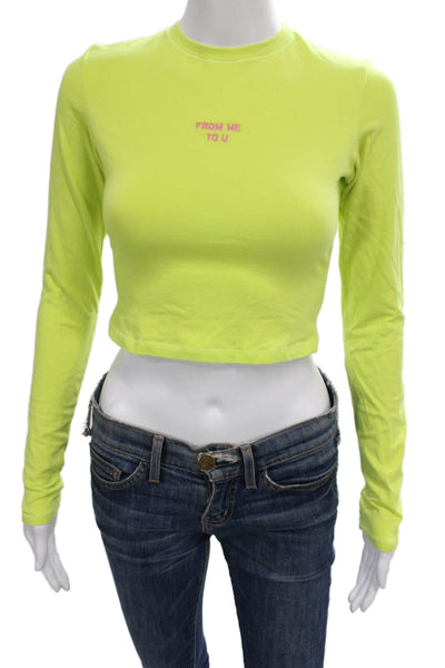Skims Women Cropped T-Shirt Yellow Long Sleeve Crew Neck Size S