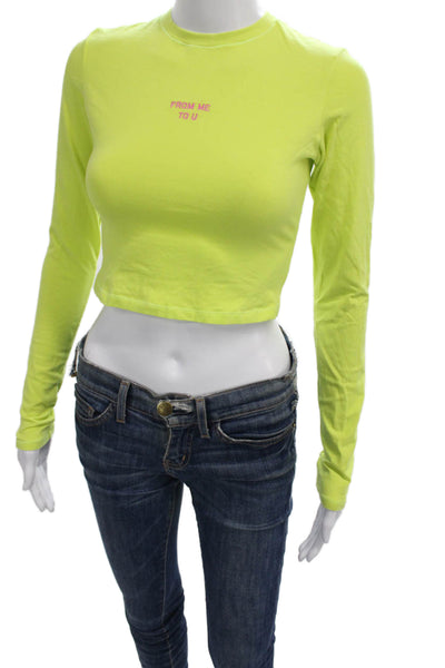 Skims Women Cropped T-Shirt Yellow Long Sleeve Crew Neck Size S