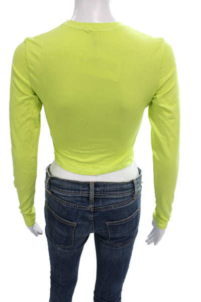 Skims Women Cropped T-Shirt Yellow Long Sleeve Crew Neck Size S