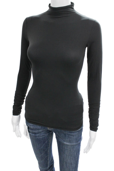 Skims Womens Turtleneck Long Sleeve T-Shirt Black Size S