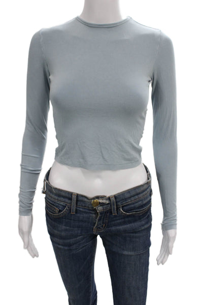 Skims Womens Cropped T Shirt Long Sleeve Blue Round Neck Size 2XS