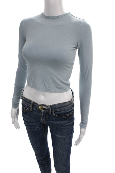 Skims Womens Cropped T Shirt Long Sleeve Blue Round Neck Size 2XS
