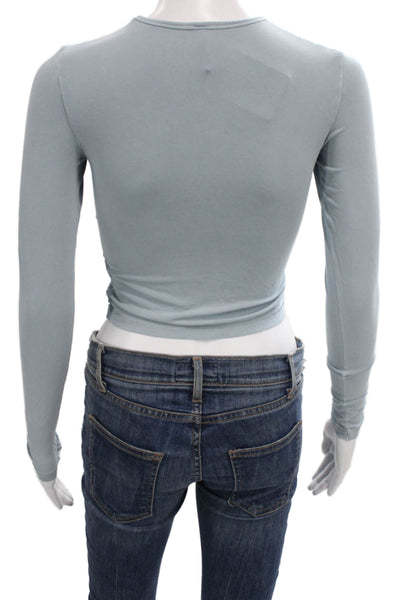 Skims Womens Cropped T Shirt Long Sleeve Blue Round Neck Size 2XS