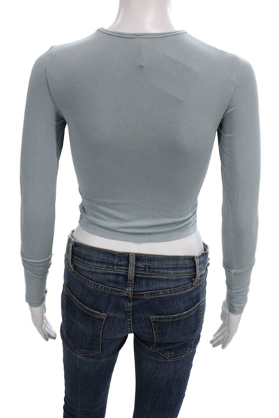 Skims Womens Cropped T Shirt Long Sleeve Blue Round Neck Size 2XS