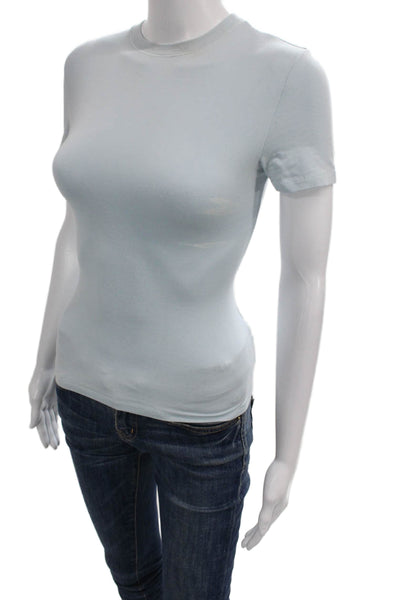 Skims Womens Basic Short Sleeve T Shirt Blue Crew Neck 90% Cotton Size XS