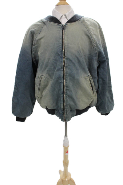 EB Denim Mens Bomber Jacket Blue Zip 97% Cotton 3% Spandex Size S