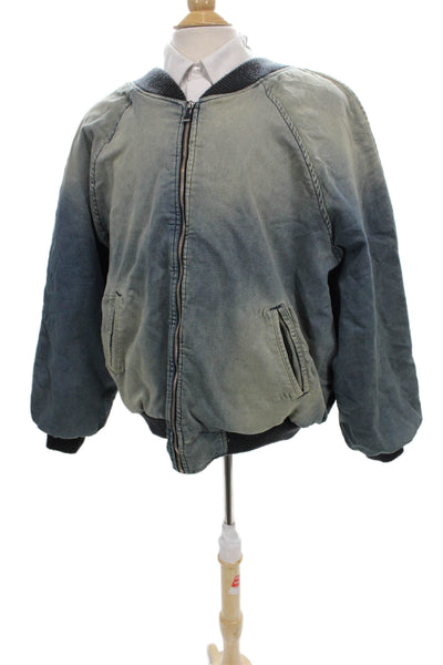 EB Denim Mens Bomber Jacket Blue Zip 97% Cotton 3% Spandex Size S
