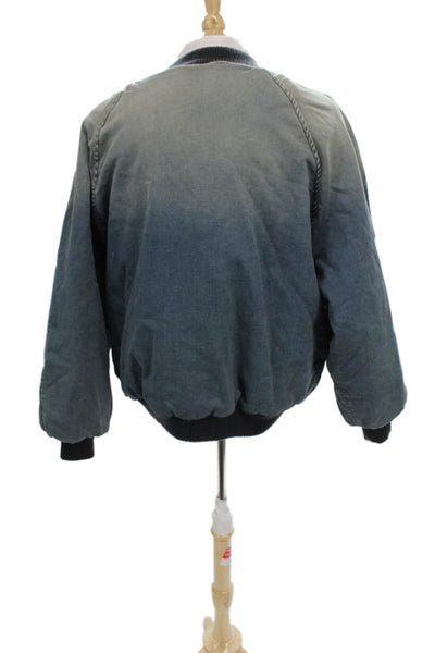 EB Denim Mens Bomber Jacket Blue Zip 97% Cotton 3% Spandex Size S