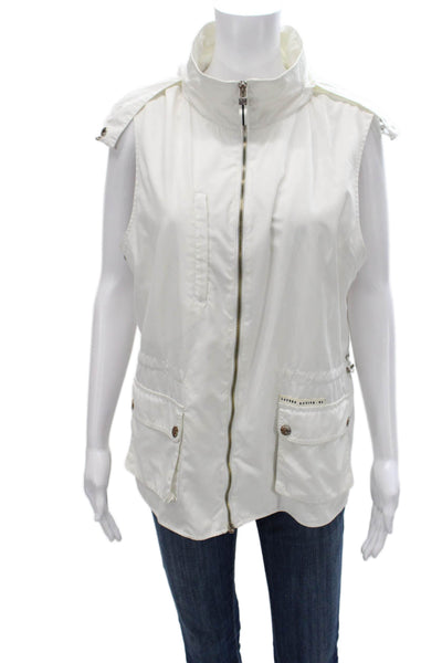 Lauren Ralph Lauren Womens Windbreaker Vest White Zip Sleeveless Size L