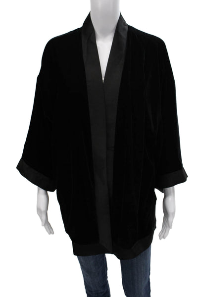 Max Studio Womens Kimono Jacket Black 3/4 Sleeve Polyester Size L