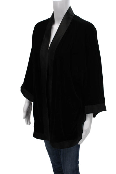 Max Studio Womens Kimono Jacket Black 3/4 Sleeve Polyester Size L