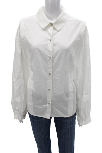 Karl Lagerfeld Women White Cotton Collared Button Long Sleeve Blouse Size XL