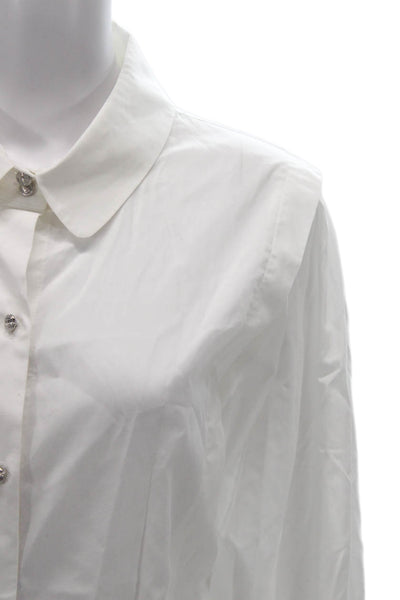 Karl Lagerfeld Women White Cotton Collared Button Long Sleeve Blouse Size XL