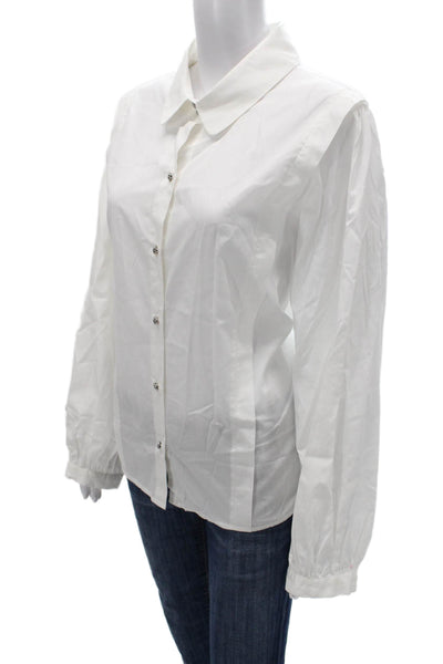 Karl Lagerfeld Women White Cotton Collared Button Long Sleeve Blouse Size XL