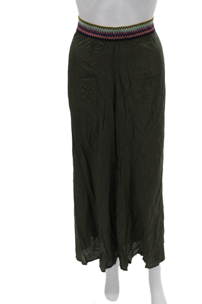 Save The Queen Women Dress Pants Green Viscose Pull On Size XL