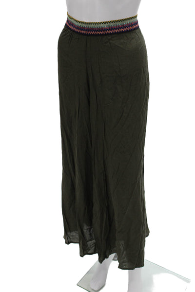 Save The Queen Women Dress Pants Green Viscose Pull On Size XL