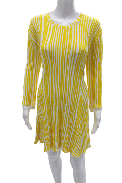Calvin Klein Womens A-Line Dress Yellow Striped Knit Longsleeve Size L
