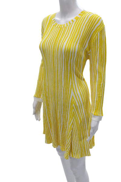 Calvin Klein Womens A-Line Dress Yellow Striped Knit Longsleeve Size L