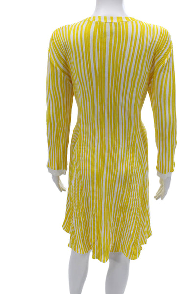 Calvin Klein Womens A-Line Dress Yellow Striped Knit Longsleeve Size L