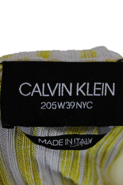 Calvin Klein Womens A-Line Dress Yellow Striped Knit Longsleeve Size L