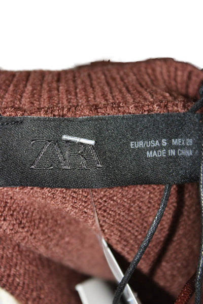 Zara Women Pullover Brown Viscose Crew Neck Long Sleeve Size S