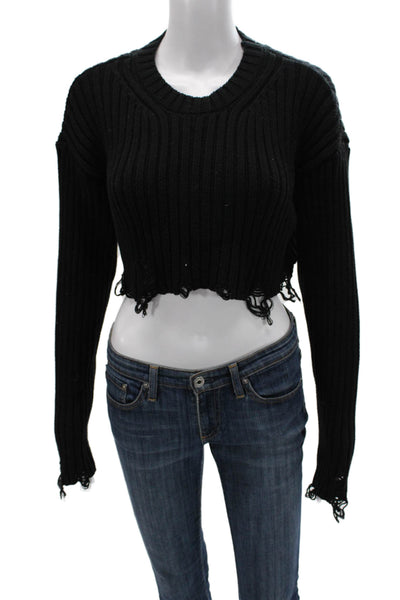 Zara Women Black Cotton Crew Neck Pullover Sweater Long Sleeve Size S