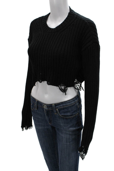 Zara Women Black Cotton Crew Neck Pullover Sweater Long Sleeve Size S