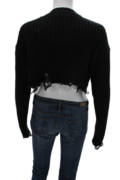 Zara Women Black Cotton Crew Neck Pullover Sweater Long Sleeve Size S